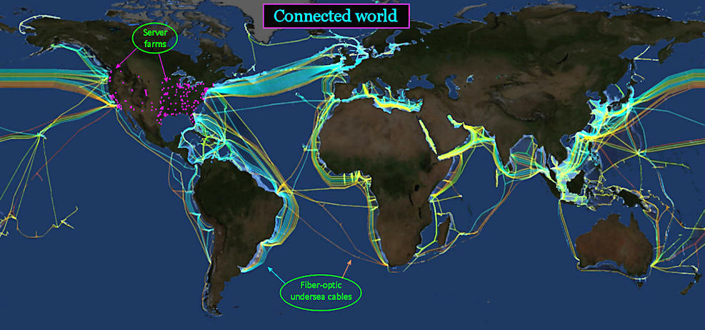 Internet, fiber-optic cables, 2020s map